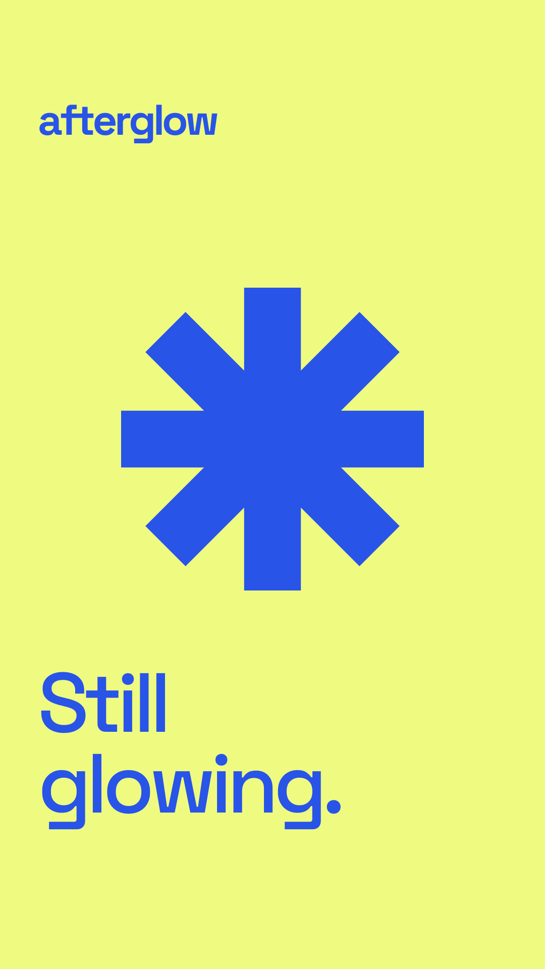 Lime story featuring the blue star and the words Still glowing