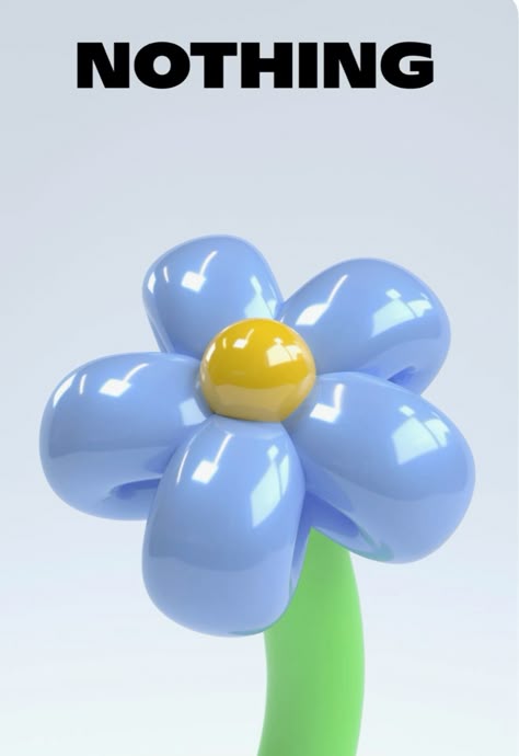 Glossy pale blue balloon flower with a yellow centre and green stem