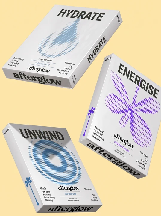 Kai’s Afterglow packaging exploration with product pillar names