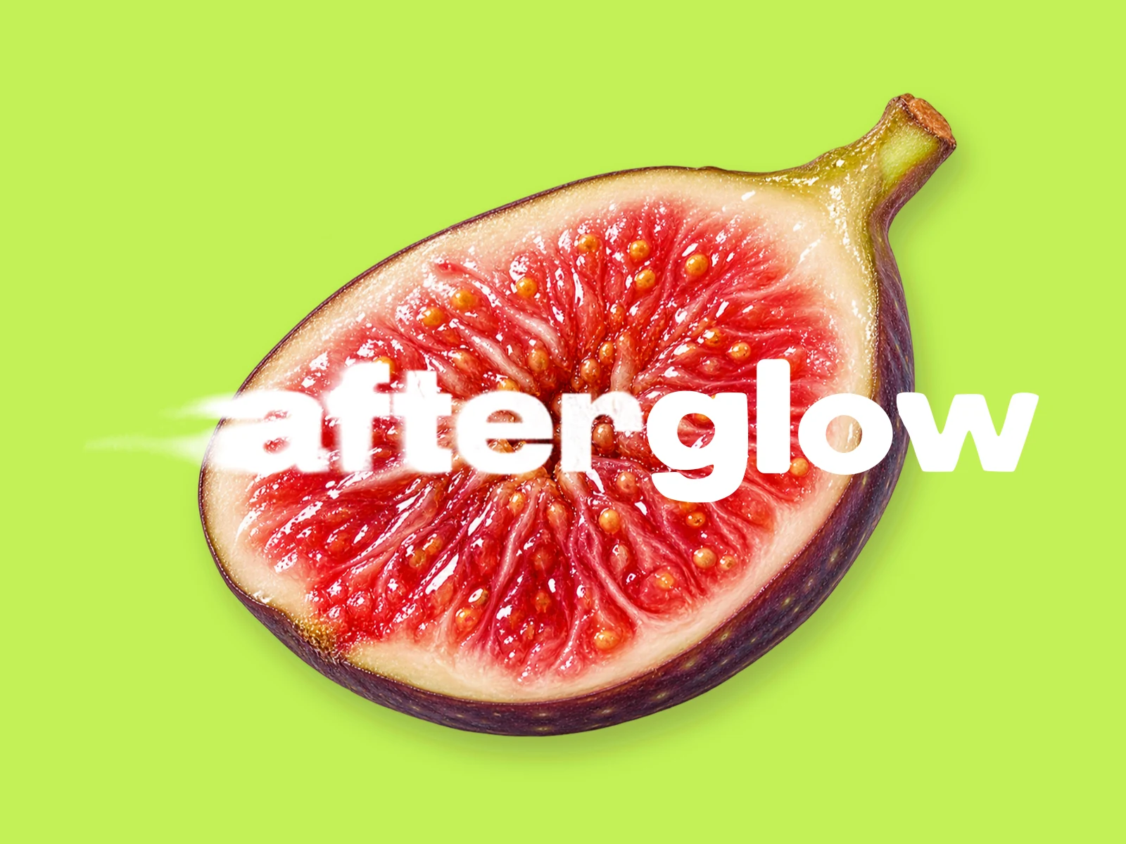 Concept: open fig and white Afterglow wordmark on Fresh Lime green