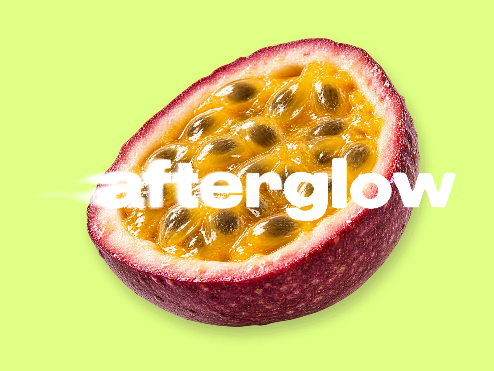 Concept: passion fruit and white Afterglow wordmark on Zingy Citrus
