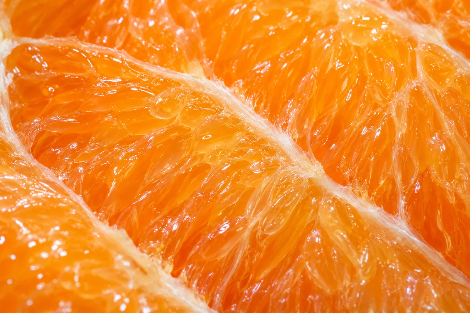 Close-up of glowing, juicy tangerine flesh